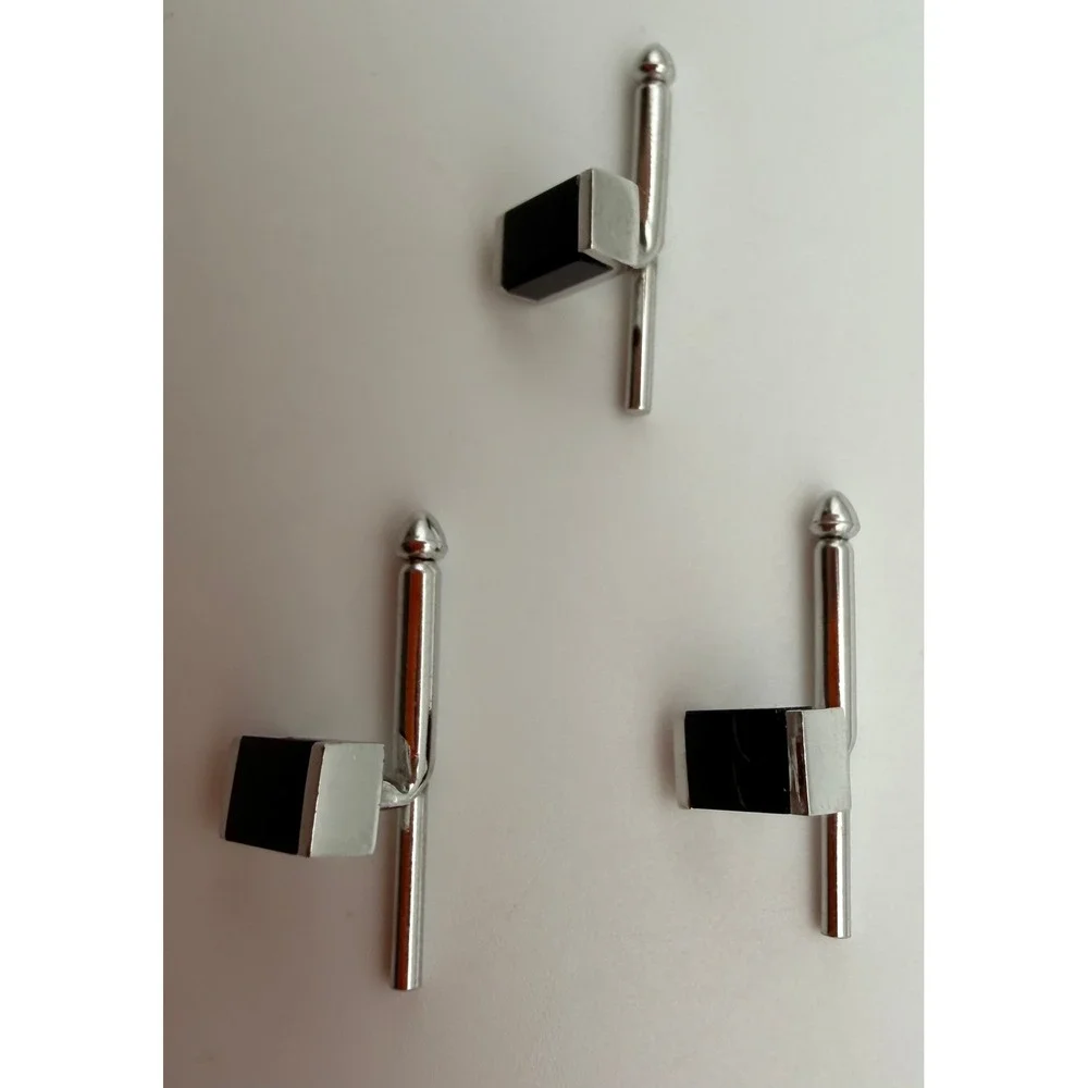 Vintage Black Stone Silver Tone Tuxedo Shirt Studs Set of 3 Formal Q010